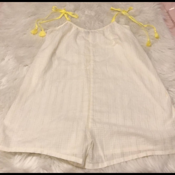 Aerie Romper Pajama Small 100% Cotton Chartreuse Tassels - Picture 4 of 8